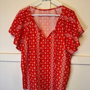 Women's Summer Loose Short Sleeve Printed V-Neck Flowy Casual Top